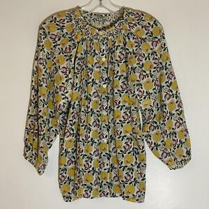 Tucker Blouse Womens Medium Multicolor Silk Floral Flowy Smocked Neck Tunic Top